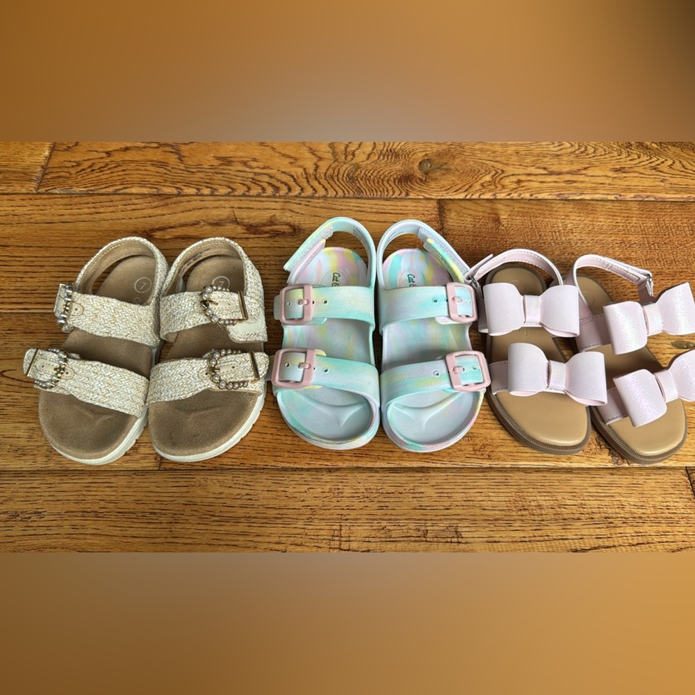 Toddler cat and Jack Sandals Trio - Pastel Mint, Pink, and Champagne C7